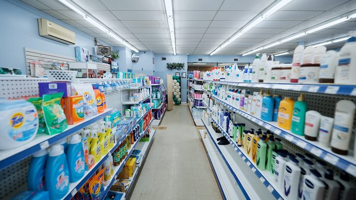 Household goods and cleaning supplies aisle