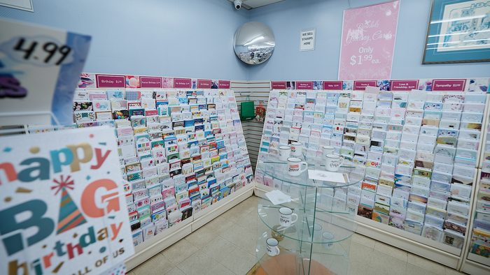 Greeting cards section with cards starting at $1.99